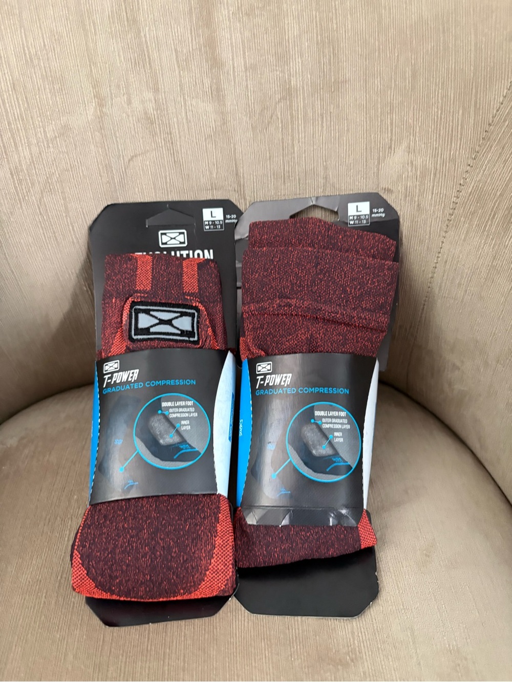 T-power Evolution Socks Graduated Compression L set 2 Black/Orange Microfiber